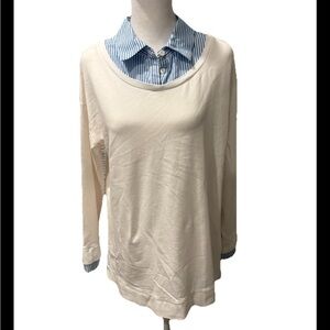 Crown & Ivy Layered Sweater Cotton Blue & White